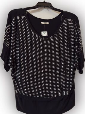 Embellished Black Short Sleeve Women's Top